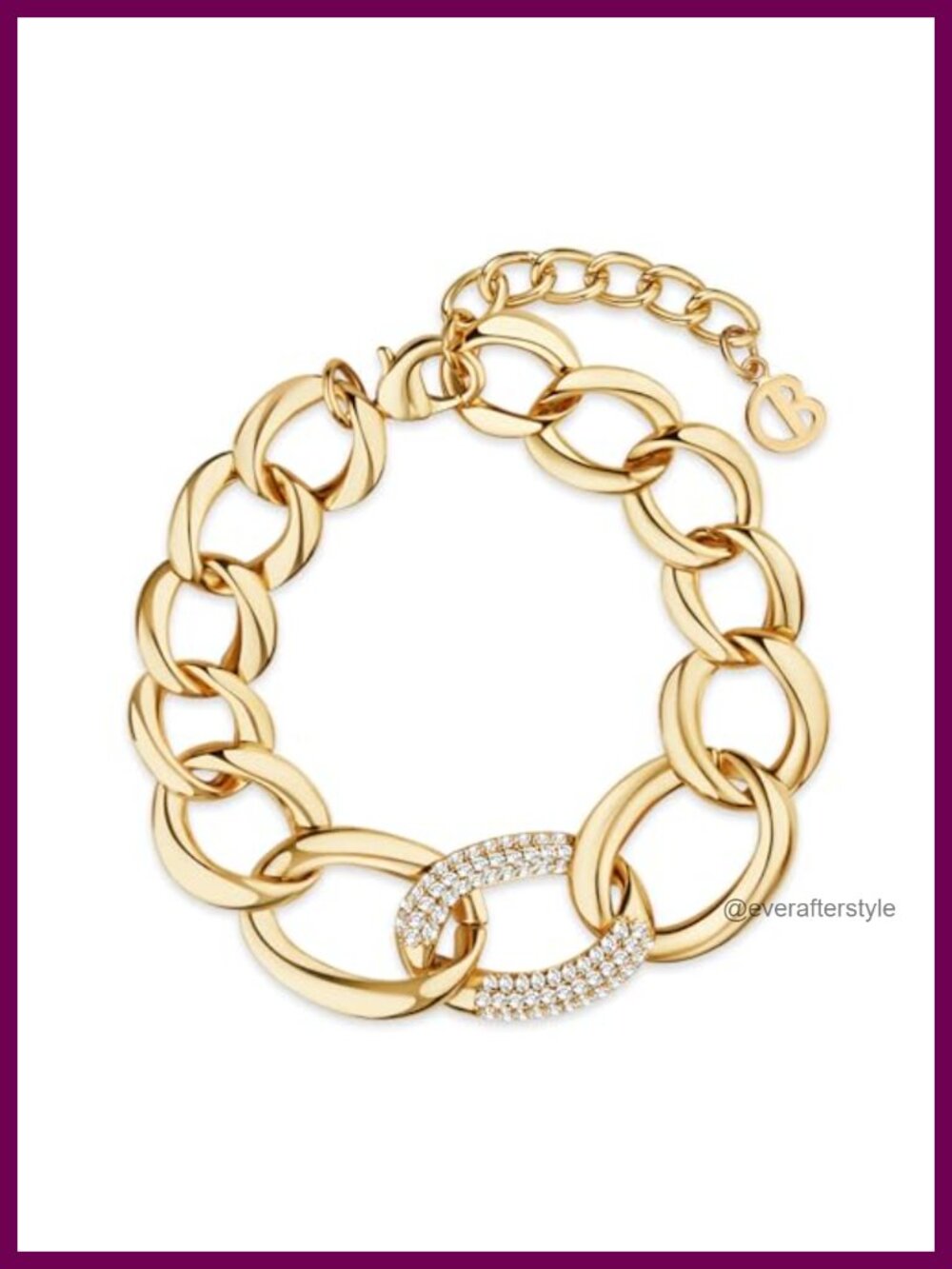 18K Gold Plated Link Bracelet with CZ Accent Adjustable Chain Women's Jewelry